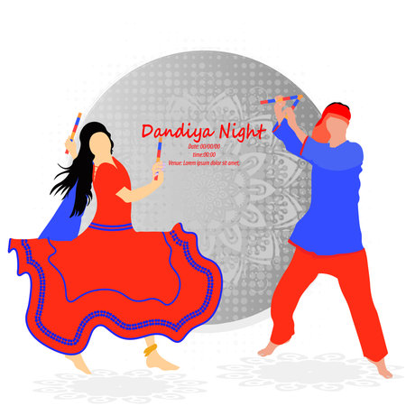 Durga Puja celebration poster. Graba dance and dandiya night abstract. Banner design.