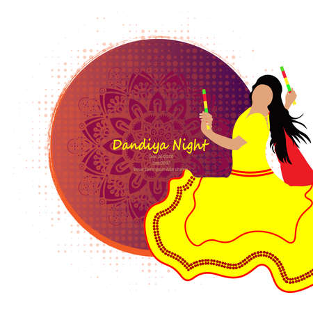 Durga Puja celebration poster. Graba dance and dandiya night abstract. Banner design.のイラスト素材