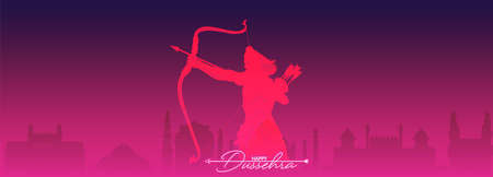 Subh Dussehra means Happy Dussehra in English. Greeting card with bow and quiver for Navratri festival.の写真素材