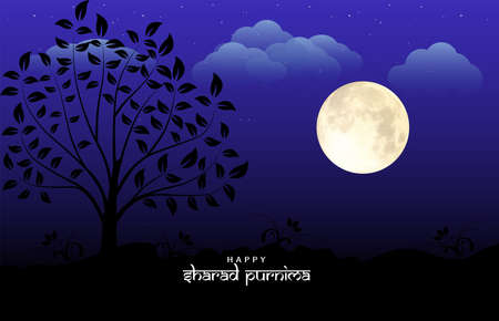 Vector Illustration of Sharad Purnima which is a harvest festival celebrated on the full moon day. Full Moon in the night.のイラスト素材