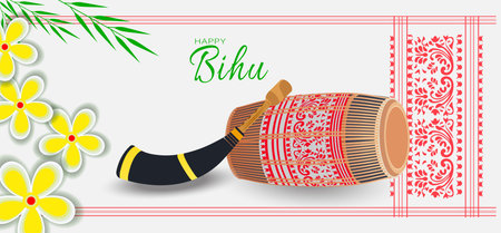 Vector illustration of Happy Rongali Bihu, Assamese New Year, Indian traditional festival, Harvest...