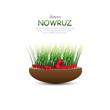 Happy Persian New Year (Nowruz) vector illustration. greeting card, poster and banner. Green wheat grass semeni.のイラスト素材