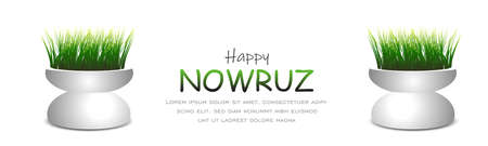Happy Persian New Year (Nowruz) vector illustration. greeting card, poster and banner. Green wheat grass semeni.のイラスト素材