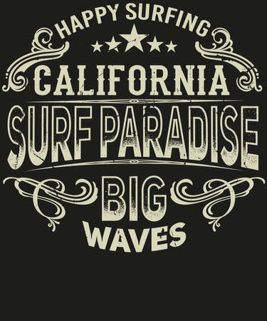 Happy Surfing California Surf Paradise Big Waves Tshirt Designのイラスト素材