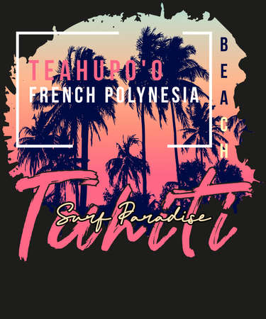 Teahupoo Tahiti Surf Paradise T-shirt Design for surfersのイラスト素材