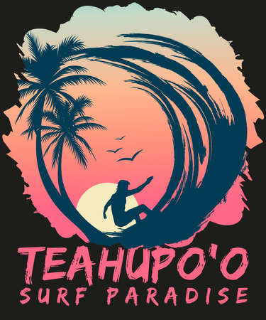 Teahupoo Tahiti Surf Paradise T-shirt Design for surf loversのイラスト素材