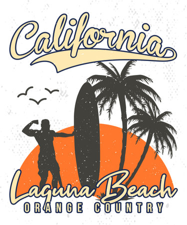 California Laguna Beach Orange Country Summer T-shirt Designのイラスト素材