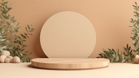 3d rendering of abstract minimal geometric forms. Brown luxury podium for your design.の素材