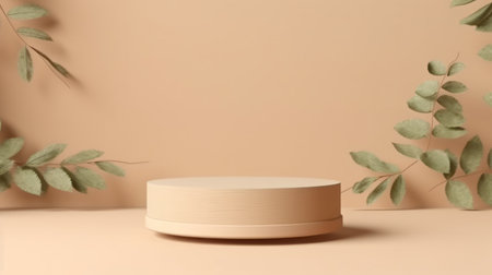 3d render of minimal product display podium with green leaves background.の素材