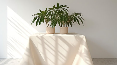 3d render of a white table with a plant in a potの素材