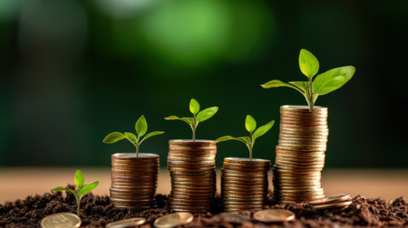 Investment concept, Coins growing on coins background, business idea.の素材