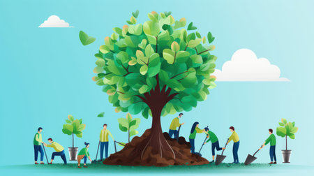 People planting tree vector illustration. Cartoon people planting tree vector illustration.の素材