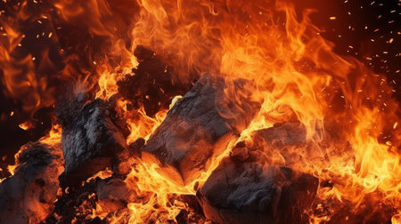 Fire flames on black background. Abstract background. 3d rendering.の素材