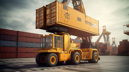 Cargo container loading by forklift truck for import export background.の素材
