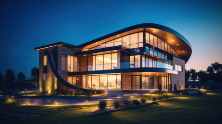 Exterior of a modern building at night. 3D rendering.の素材