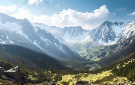 Beautiful mountain landscape. Panoramic view of the mountains.の素材