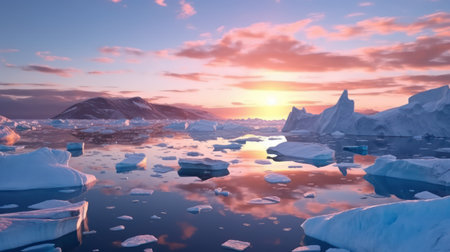 Beautiful winter landscape with icebergs in the ocean. 3d renderingの素材
