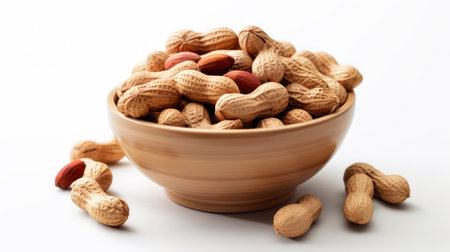 Peanuts in a bowl on white background. Selective focus.の素材