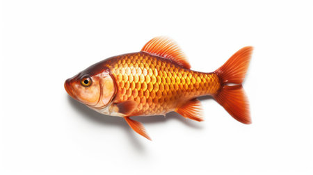 Gold fish isolated on white background. Top view. Copy space.の素材