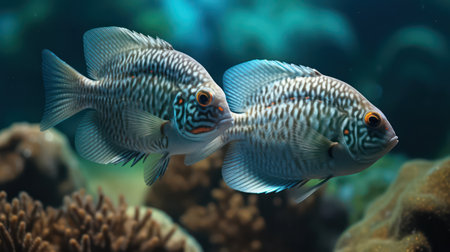 Tropical fish in the aquarium. Wildlife scene from underwater world.の素材