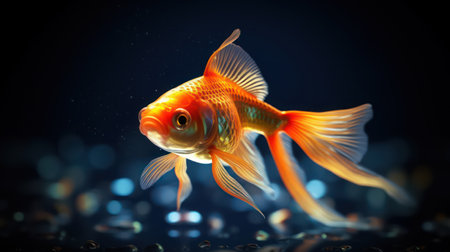Goldfish in aquarium. Beautiful goldfish in water. 3d rendering.の素材