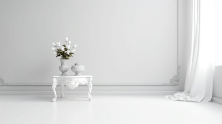 interior white room with white wall, 3d render illustration mock upの素材