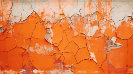 Cracked orange paint on the wall. Abstract background for design.の素材