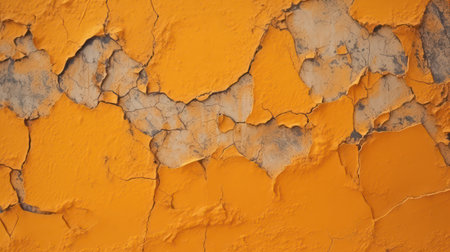 Orange wall with peeling paint. Abstract background and texture for design.の素材