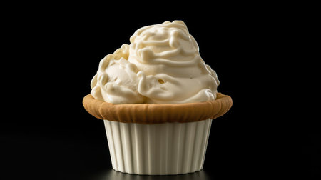 Cupcake with whipped cream isolated on black background, close upの素材