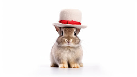 Cute little rabbit wearing a top hat isolated on a white backgroundの素材