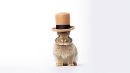 Cute little rabbit wearing a top hat isolated on white background.の素材