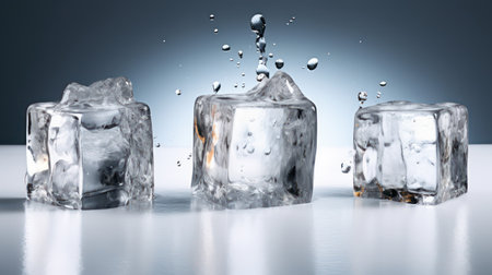 Ice cubes with water splash. 3d rendering, 3d illustration.の素材