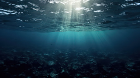 Underwater view of the coral reef with sunbeams and raysの素材