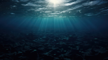Underwater view of the ocean. 3D Rendering, 3D illustration.の素材