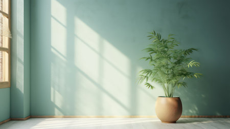green interior with plant in pot, 3d render illustration mock upの素材