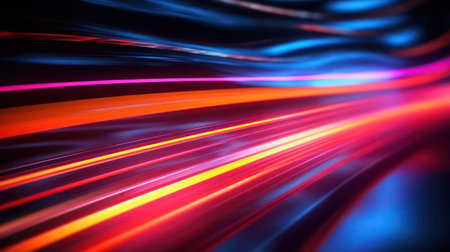 abstract technology background with fast speed motion blur light effect on black backgroundの素材