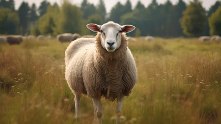 Sheep in the meadow. Sheeps on the meadow.の素材
