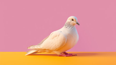 pigeon isolated on pink background, studio shot, side viewの素材