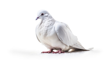 White dove isolated on a white background, studio shot, side viewの素材