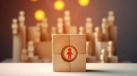 Wooden cube with red man icon on it. 3D renderingの素材