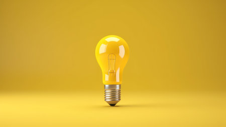 Yellow lightbulb on yellow background. 3d render illustration.の素材