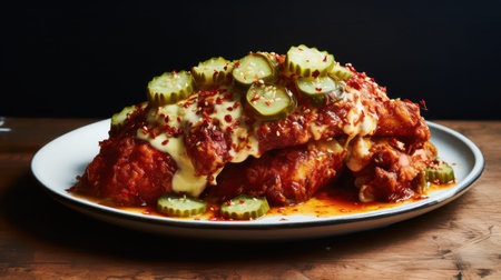 Spicy chicken wings with pickled cucumber and mayonnaiseの素材