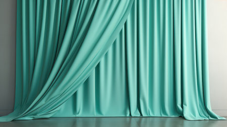 Green curtain in room, 3d rendering. Computer digital drawing.の素材