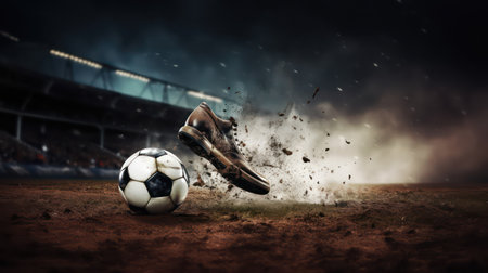 Soccer ball on the field. Mixed media. Mixed media. Mixed mediaの素材