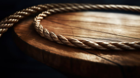 Rope on a wooden table. Close-up. Selective focus.の素材