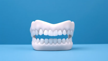 Teeth model on blue background. Dentistry and dental care concept.の素材