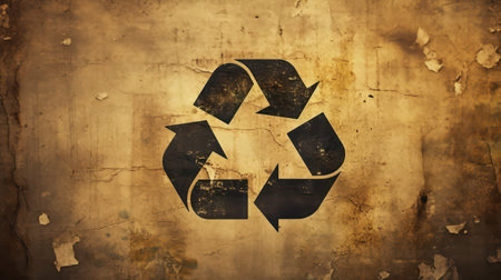 Recycling symbol on old grunge paper background. Toned.の素材