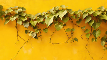 Green ivy climbing on yellow wall - vintage effect style pictures.の素材