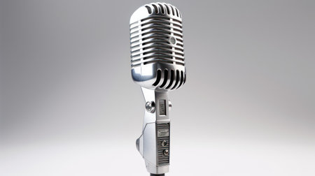 Retro microphone on a gray background. 3d rendering. Computer digital drawing.の素材