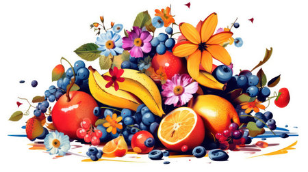 Fruits and berries in watercolor style. Vector illustration for your designの素材